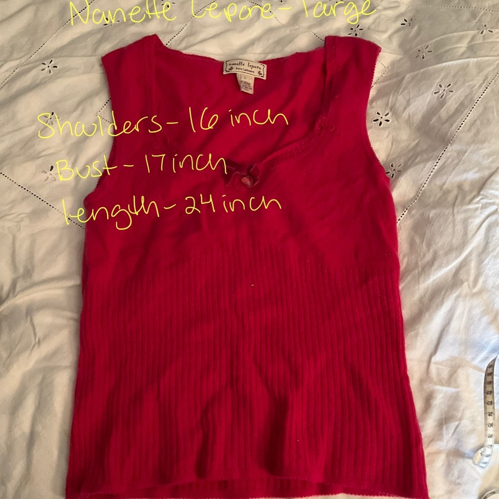 Nanette Lepore Hot Pink Cashmere Pointelle Sweater Tank Vest Top Large - Picture 6 of 6